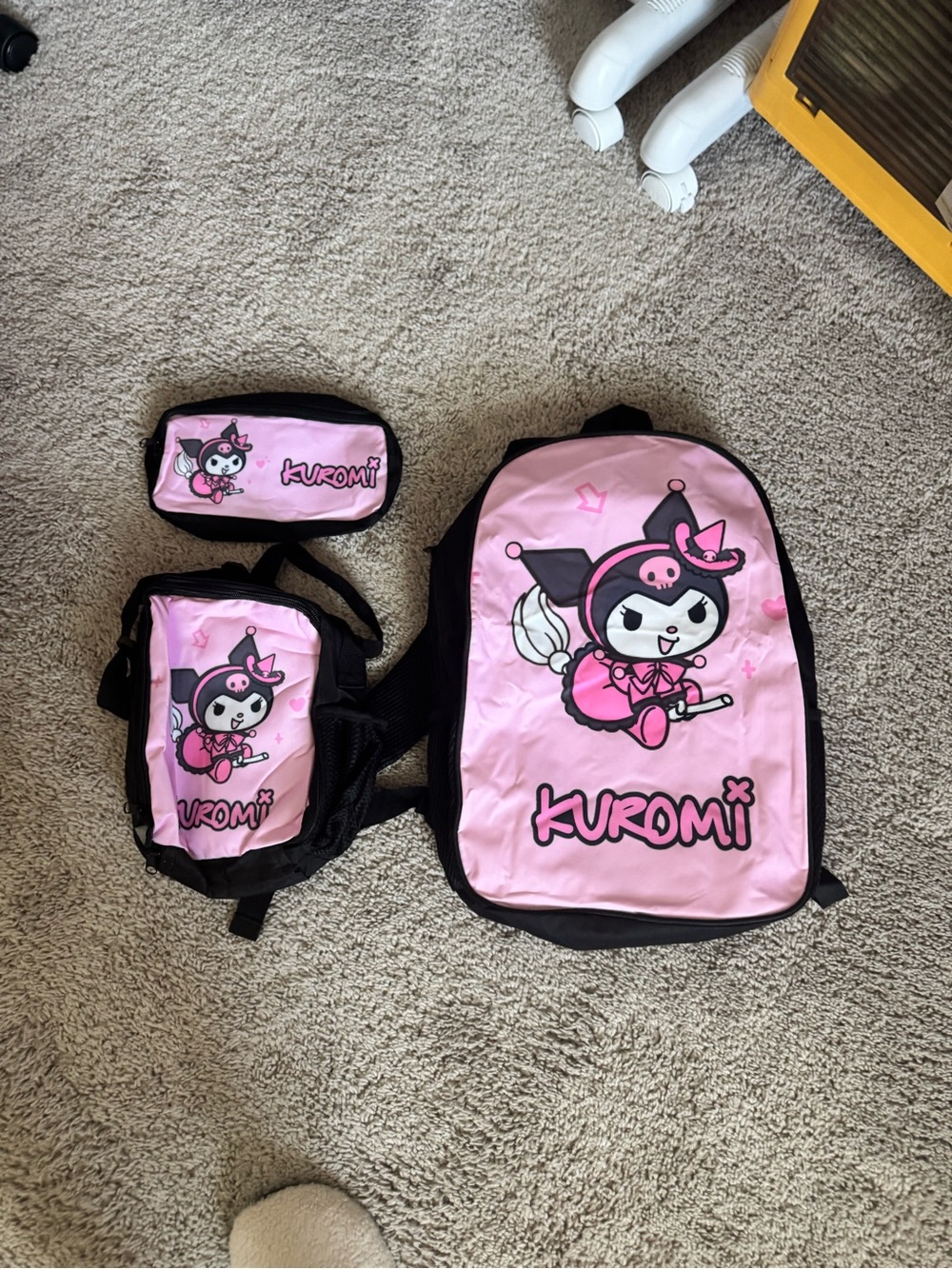 Back to school New Kuromi Pink 3 piece Backpack Set